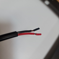 Close-up of positive and negative bare wire cable ends stripped for connection