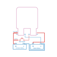 Wiring diagram of the battery combiner showing domestic and starter battery connection with start assist