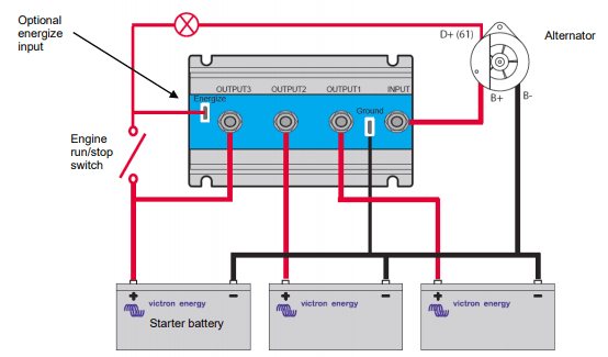 Technical connection diagram for battery isolator system