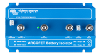 Top down view of the battery isolator labels and input output terminal positions