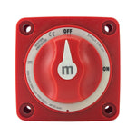 Top-down view of Exotronic 300A red battery switch with clearly marked on-off positions