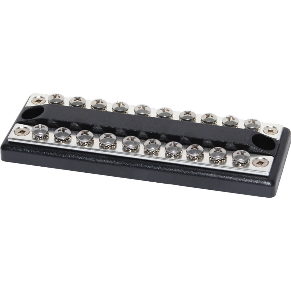 Blue Sea 100A DualBus with 10 circuit screw terminals on an insulating black ABS base