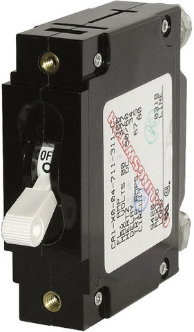 Single-pole 100A circuit breaker with white toggle switch and rear terminal studs