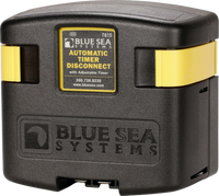 Blue Sea 12V 120A automatic timer disconnect solenoid relay with black housing and yellow latches
