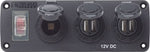 12V accessory panel featuring a rocker switch, 12V power socket and four USB charging ports
