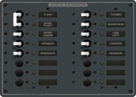 14-position 230V AC 16A electrical distribution panel with breakers and backlit circuit labels