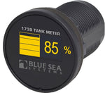 Circular tank level meter with high contrast yellow OLED display showing 85 percent and level bar graph