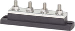 Side view of 250A busbar featuring four 5/16 inch studs on a tin-plated copper bus with black base