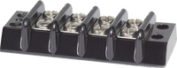 Blue Sea 4-circuit 30A terminal block with isolated screw pairs and black moulded barriers