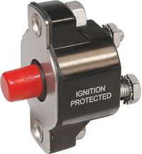 Blue Sea 50A push button reset-only circuit breaker featuring ignition protection and terminal studs