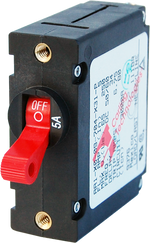 Blue Sea A-Series 5A single-pole toggle circuit breaker with a red handle and black housing