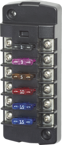 6-circuit ST blade independent fuse block with tinned copper terminals and installed fuses
