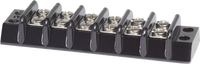 Six circuit 30A terminal block with black insulated base and twelve screw terminals