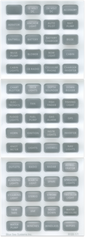 60-piece small grey DC label kit for marine and RV electrical panels