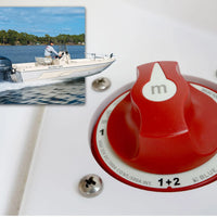 Close-up of a battery switch installed on a boat dashboard