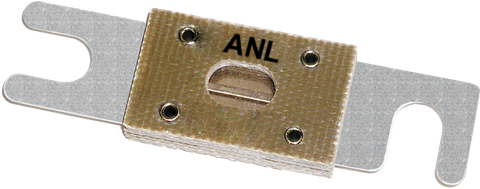 Blue Sea 600A ANL fuse featuring silver-plated fork terminals and a central inspection window