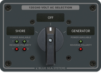 AC rotary selector panel for 240V Shore and Generator power with LED status indicators