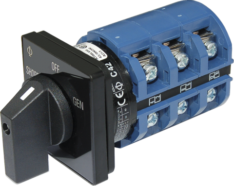 Blue Sea 2-position rotary AC source switch showing control knob and terminal block