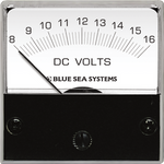 Analogue 8-16V DC micro voltmeter with white face and black bezel