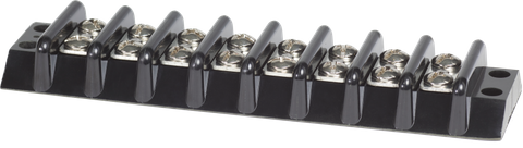 8-circuit 65A terminal block with black insulated housing and screw terminals