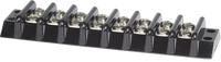 8-circuit 65A terminal block with black insulated housing and screw terminals