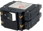 Blue Sea 80A double-pole AC circuit breaker featuring a raised black rocker switch and rear terminal studs