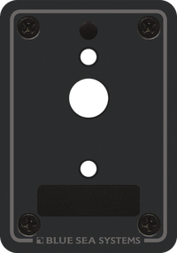 Front view of a slate gray A-Series single pole circuit breaker panel blank with mounting holes and label space