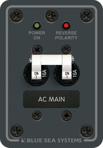 Blue Sea 230VAC 16A double pole AC main circuit breaker panel with Power On and Reverse Polarity LED indicators
