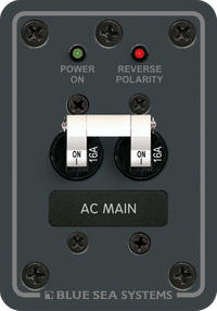 Blue Sea 230VAC 16A double pole AC main circuit breaker panel with Power On and Reverse Polarity LED indicators
