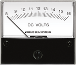Analog DC voltmeter with 8V to 16V scale and clear white face in a black frame