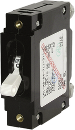 Blue Sea C-Series 50A single-pole toggle circuit breaker with black enclosure and white switch