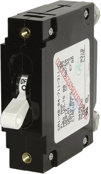 Blue Sea C-Series 50A single-pole toggle circuit breaker with black enclosure and white switch