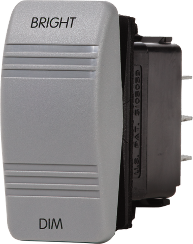 Grey Contura dimmer switch with BRIGHT and DIM legends