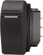 Black Contura SPST OFF-ON rocker switch with textured surface and rear spade terminals