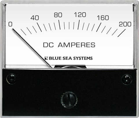 Front view of an analog DC ammeter featuring a 0 to 200A scale and black mounting bezel