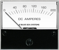 Front view of an analog DC ammeter featuring a 0 to 200A scale and black mounting bezel