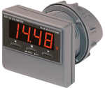Digital DC voltmeter with red LED display and push-button controls for multi-voltage battery systems