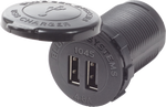 Black dual USB charger socket with 4.8A total output and protective flip cap