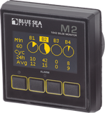 Blue Sea M2 digital bilge monitor with bright organic LED display showing status for four bilge pumps