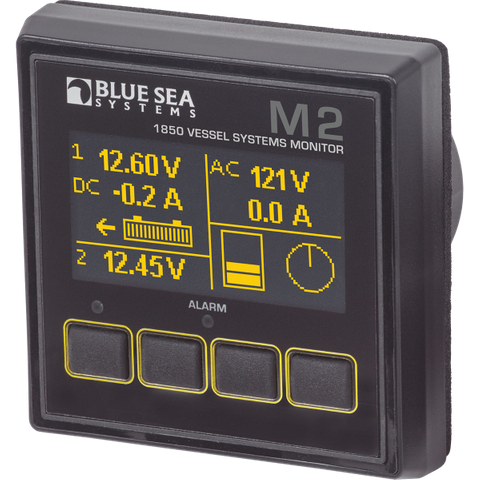 Blue Sea M2 Vessel Systems Monitor featuring a high-contrast OLED display for AC and DC power management