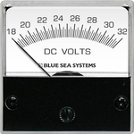 Analog micro DC voltmeter with a white face showing a scale from 18 to 32 volts