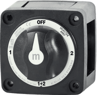 Black 4-position battery selector switch with OFF, 1, 2, and 1+2 settings