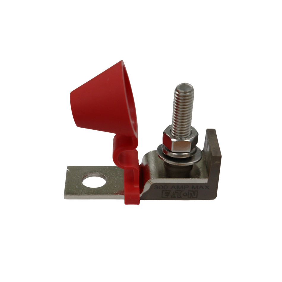 Single MRBF terminal fuse block with red protective cap and M8 mounting stud