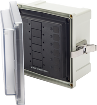 Blue Sea SMS panel 6-circuit blank electrical enclosure with clear hinged cover and stainless steel latch