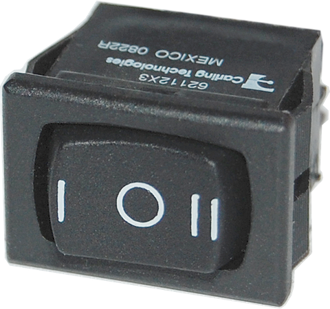 Black SPDT (On)-Off-(On) rocker switch with I-O-II markings for 360 panels