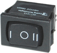 Black SPDT (On)-Off-(On) rocker switch with I-O-II markings for 360 panels