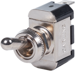 Single-pole single-throw toggle switch with nickel-plated brass body and threaded mounting neck