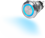 Blue illuminated stainless steel 10A push button on-off switch
