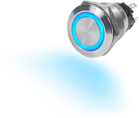 Blue illuminated stainless steel 10A push button on-off switch