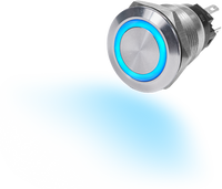 Blue illuminated stainless steel 10A push button on-off switch